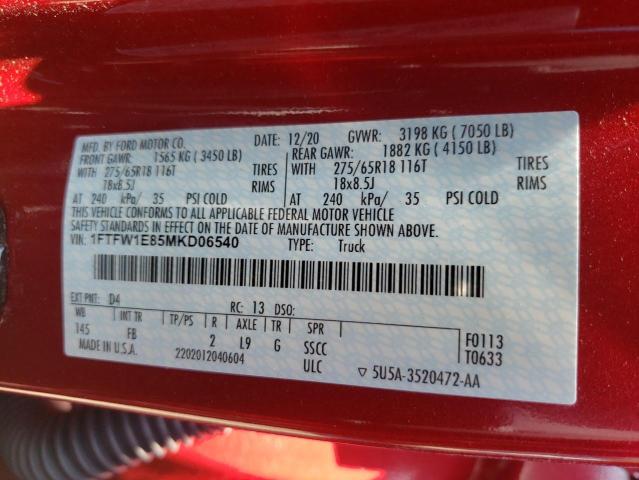 Photo 10 from auction – 2021 FORD F150 SUPER with VIN 1FTFW1E85MKD06540