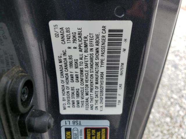 Photo 10 from auction – 2015 HONDA CIVIC LX with VIN 2HGFG3B52FH516494