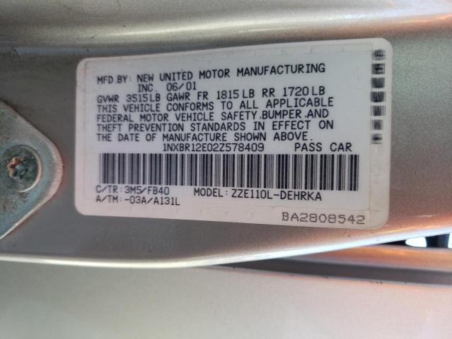Photo 10 from auction – 2002 TOYOTA COROLLA CE with VIN 1NXBR12E02Z578409