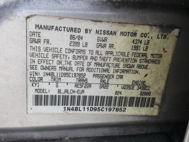 Photo 10 from auction – 2005 NISSAN ALTIMA SE with VIN 1N4BL11D95C197852