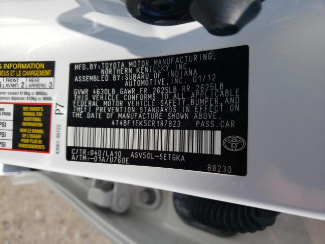 Photo 10 from auction – 2012 TOYOTA CAMRY BASE with VIN 4T4BF1FK5CR187823