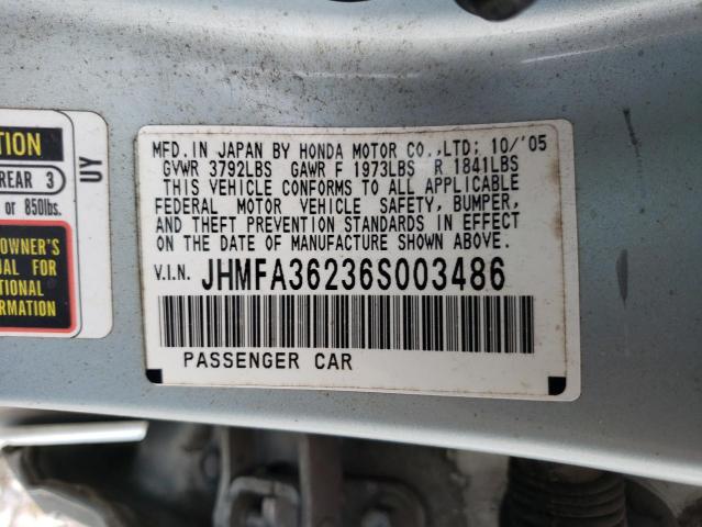Photo 10 from auction – 2006 HONDA CIVIC HYBR with VIN JHMFA36236S003486