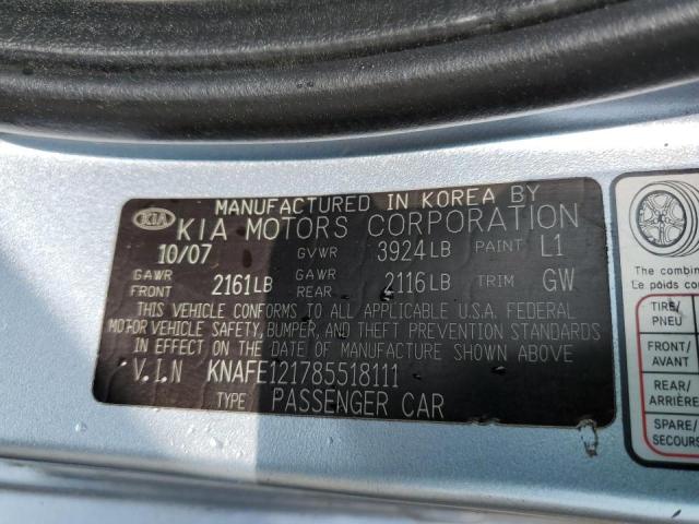 Photo 10 from auction – 2008 KIA SPECTRA EX with VIN KNAFE121785518111