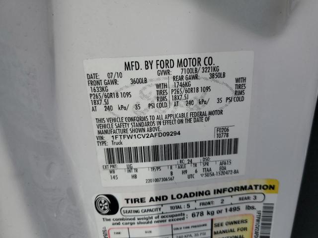 Photo 10 from auction – 2010 FORD F150 SUPER with VIN 1FTFW1CV2AFD09294