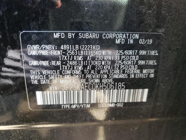 Photo 10 from auction – 2019 SUBARU FORESTER P with VIN JF2SKAEC0KH506185