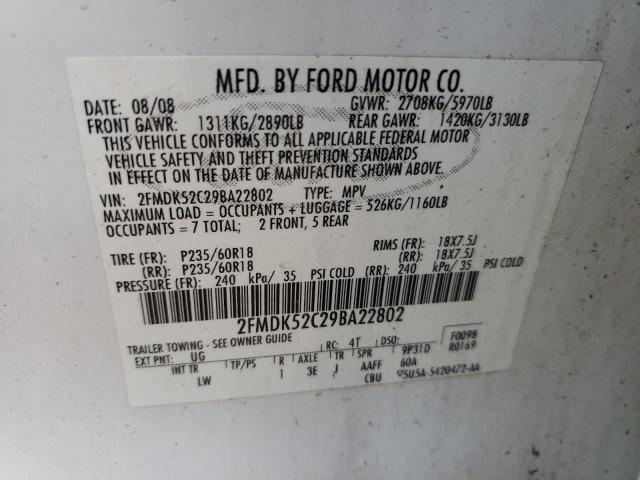 Photo 10 from auction – 2009 FORD FLEX SEL with VIN 2FMDK52C29BA22802