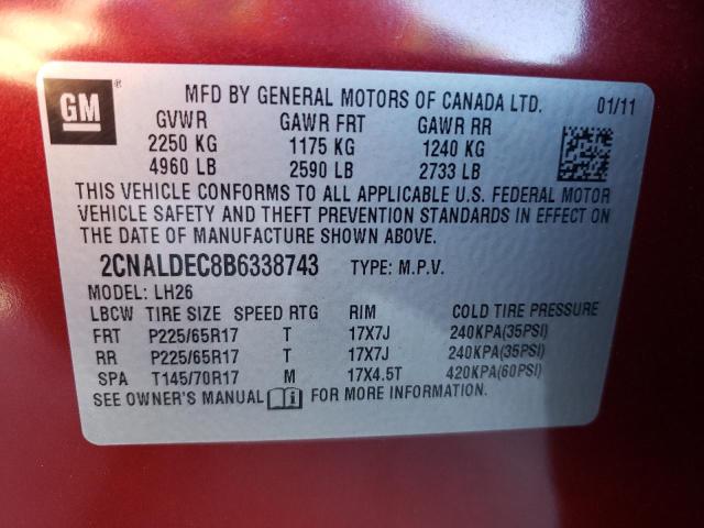 Photo 10 from auction – 2011 CHEVROLET EQUINOX LT with VIN 2CNALDEC8B6338743