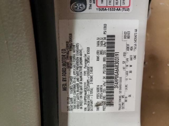 Photo 10 from auction – 2010 FORD FUSION S with VIN 3FAHP0GA6AR303191