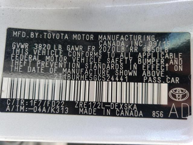 Photo 10 from auction – 2016 TOYOTA COROLLA L with VIN 2T1BURHE5GC524441