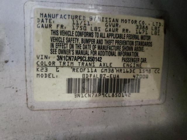 Photo 10 from auction – 2012 NISSAN VERSA S with VIN 3N1CN7AP9CL850142