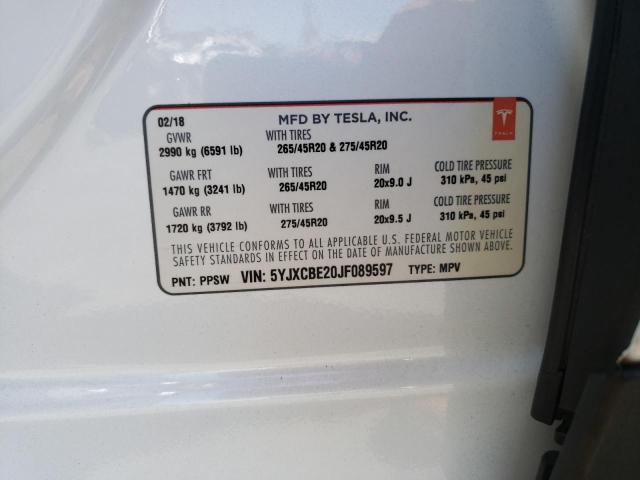 Photo 10 from auction – 2018 TESLA MODEL X with VIN 5YJXCBE20JF089597