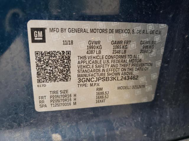Photo 10 from auction – 2019 CHEVROLET TRAX 1LT with VIN 3GNCJPSB3KL243462