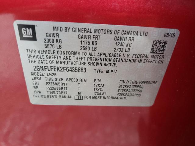 Photo 10 from auction – 2015 CHEVROLET EQUINOX LT with VIN 2GNFLFEK2F6435883