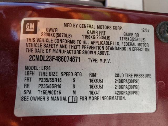 Photo 10 from auction – 2008 CHEVROLET EQUINOX LS with VIN 2CNDL23F486074671