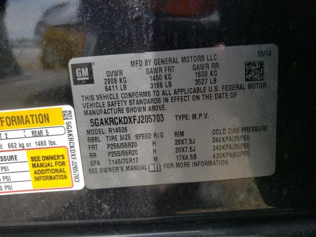 Photo 10 from auction – 2015 BUICK ENCLAVE with VIN 5GAKRCKDXFJ205703