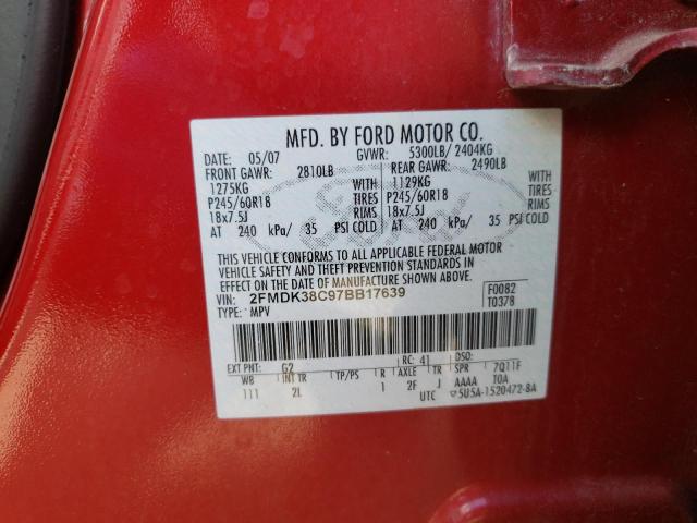 Photo 10 from auction – 2007 FORD EDGE SEL with VIN 2FMDK38C97BB17639