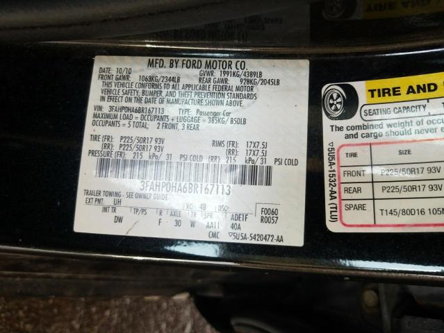 Photo 10 from auction – 2011 FORD FUSION SE with VIN 3FAHP0HA6BR167113