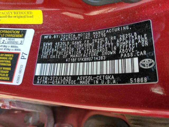 Photo 10 from auction – 2017 TOYOTA CAMRY LE with VIN 4T1BF1FK8HU714383