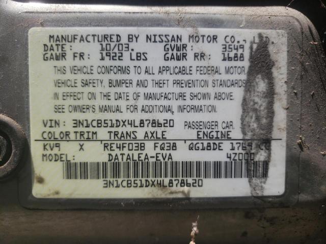 Photo 10 from auction – 2004 NISSAN SENTRA 1.8 with VIN 3N1CB51DX4L878620