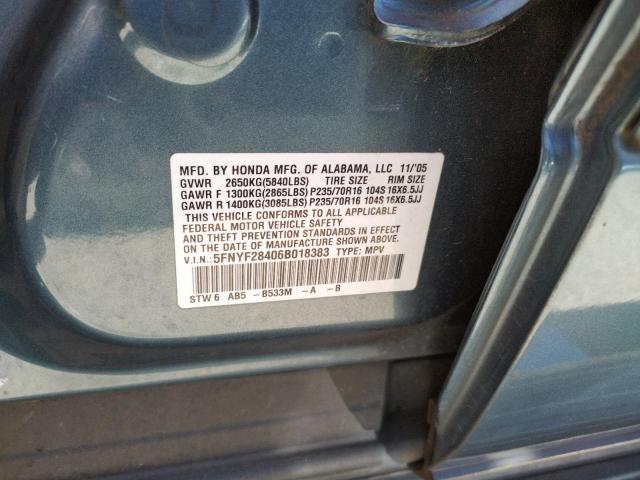 Photo 10 from auction – 2006 HONDA PILOT EX with VIN 5FNYF28406B018383