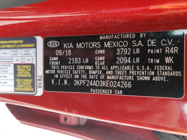 Photo 10 from auction – 2019 KIA FORTE FE with VIN 3KPF24AD3KE024266