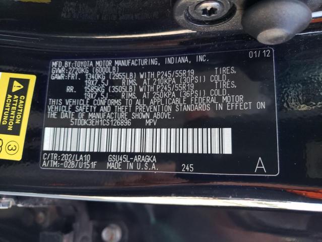 Photo 10 from auction – 2012 TOYOTA HIGHLANDER with VIN 5TDDK3EH1CS126896