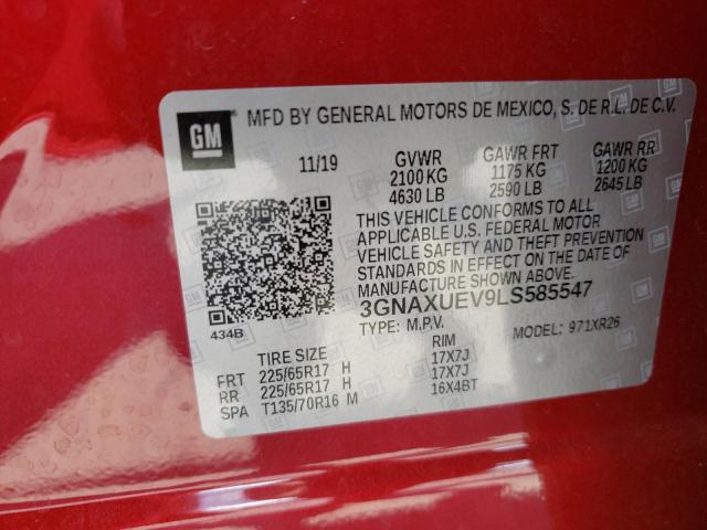 Photo 10 from auction – 2020 CHEVROLET EQUINOX LT with VIN 3GNAXUEV9LS585547