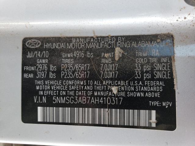 Photo 10 from auction – 2010 HYUNDAI SANTA FE G with VIN 5NMSG3AB7AH410317