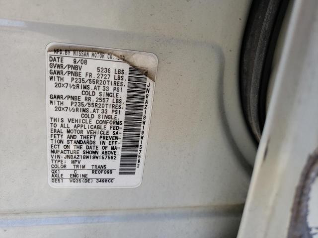 Photo 10 from auction – 2009 NISSAN MURANO S with VIN JN8AZ18W19W157592