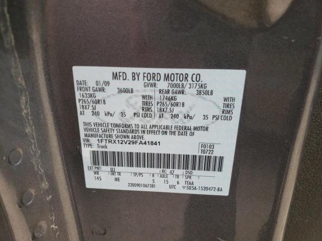 Photo 10 from auction – 2009 FORD F150 SUPER with VIN 1FTRX12V29FA41841