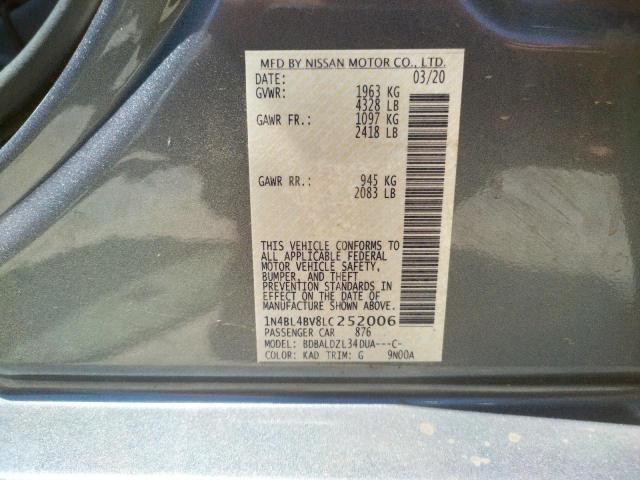 Photo 10 from auction – 2020 NISSAN ALTIMA S with VIN 1N4BL4BV8LC252006