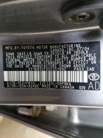 Photo 10 from auction – 2005 TOYOTA COROLLA MA with VIN 2T1KR32EX5C351892