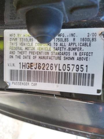 Photo 10 from auction – 2000 HONDA CIVIC DX with VIN 1HGEJ6226YL057951