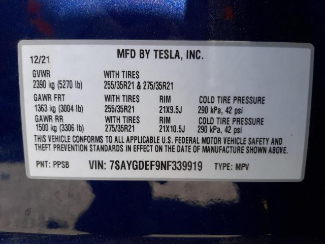 Photo 10 from auction – 2022 TESLA MODEL Y with VIN 7SAYGDEF9NF339919