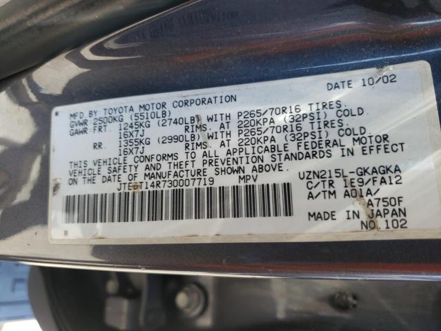Photo 10 from auction – 2003 TOYOTA 4RUNNER SR with VIN JTEBT14R730007719