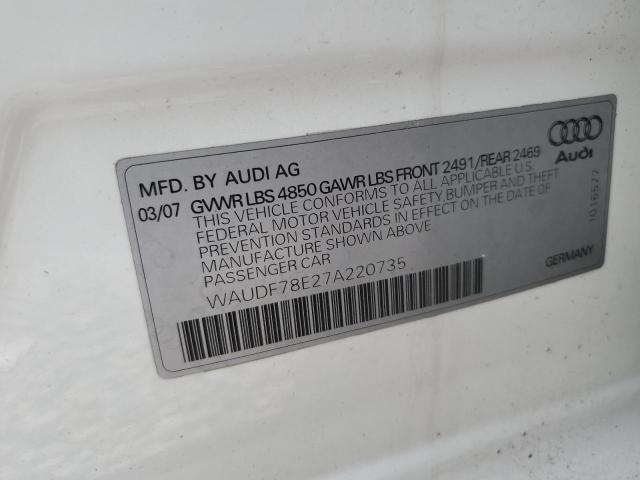Photo 10 from auction – 2007 AUDI A4 2.0T QU with VIN WAUDF78E27A220735