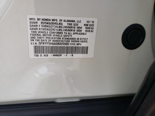 Photo 10 from auction – 2016 HONDA PILOT EXL with VIN 5FNYF5H66GB025505