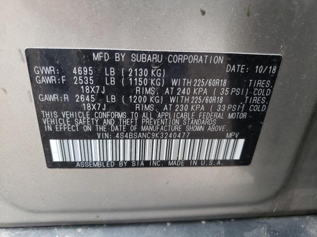 Photo 10 from auction – 2019 SUBARU OUTBACK 2. with VIN 4S4BSANC9K3240477