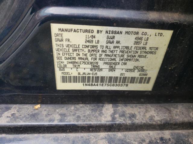 Photo 10 from auction – 2005 NISSAN MAXIMA SE with VIN 1N4BA41E75C830378