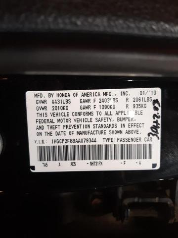 Photo 10 from auction – 2010 HONDA ACCORD EXL with VIN 1HGCP2F89AA079344