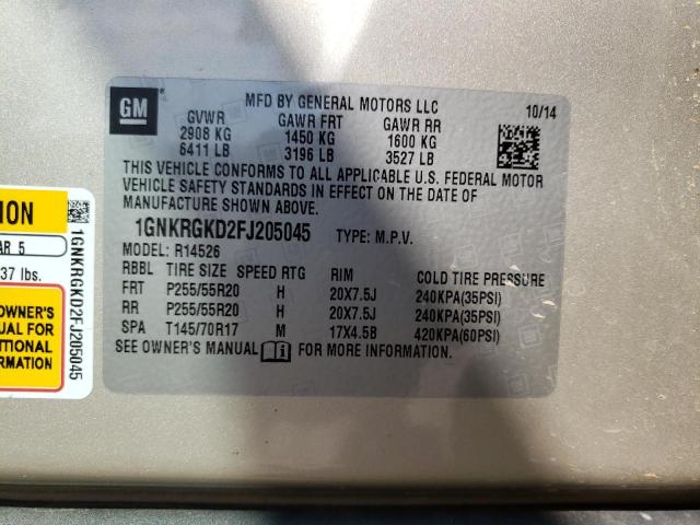 Photo 10 from auction – 2015 CHEVROLET TRAVERSE L with VIN 1GNKRGKD2FJ205045