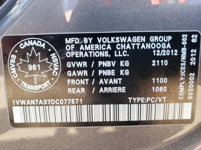 Photo 10 from auction – 2013 VOLKSWAGEN PASSAT S with VIN 1VWAN7A37DC077571