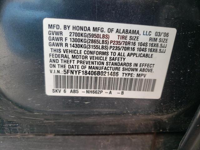 Photo 10 from auction – 2006 HONDA PILOT EX with VIN 5FNYF18406B021486