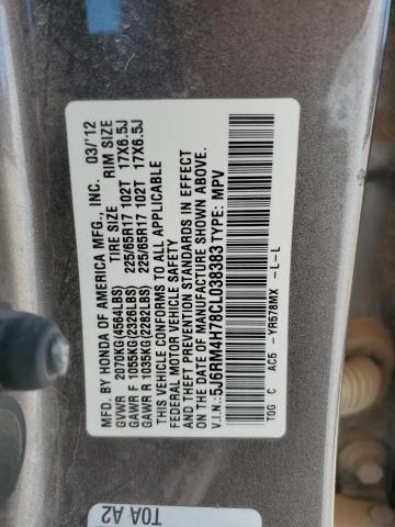 Photo 10 from auction – 2012 HONDA CRV with VIN 5J6RM4H78CL038383