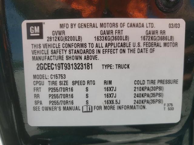 Photo 10 from auction – 2003 CHEVROLET SILVERADO with VIN 2GCEC19T931323181