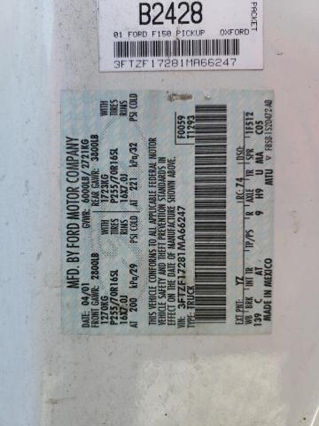 Photo 10 from auction – 2001 FORD F150 with VIN 3FTZF17281MA66247