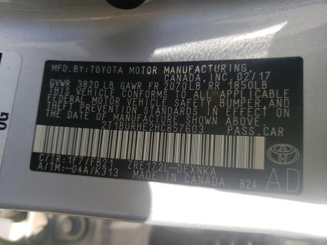 Photo 10 from auction – 2017 TOYOTA COROLLA L with VIN 2T1BURHE2HC857603