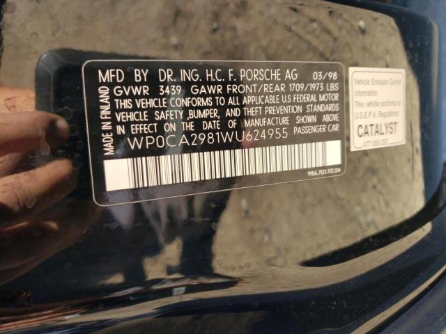 Photo 10 from auction – 1998 PORSCHE BOXSTER with VIN WP0CA2981WU624955