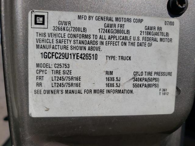 Photo 10 from auction – 2000 CHEVROLET SILVERADO with VIN 1GCFC29U1YE426510