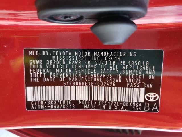 Photo 10 from auction – 2014 TOYOTA COROLLA L with VIN 5YFBURHEXEP092426
